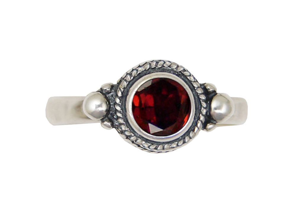 Sterling Silver Gemstone Ring With Garnet Size 8